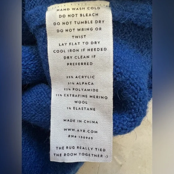 $290 Ayr The Kickback Alpaca Merino Wool Women Blue Sweater S Fisherman Luxury - Picture 7 of 7